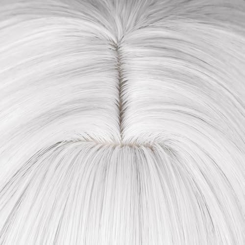 Image of 27in /70CM Long Straight White Wig with Bangs Women Halloween COS 60s Men's Hippie Wigs Queen Witch Devil Game Cosplay wig Anime COS Inuya Wigs Christmas,Comic con,Game Show,Party
