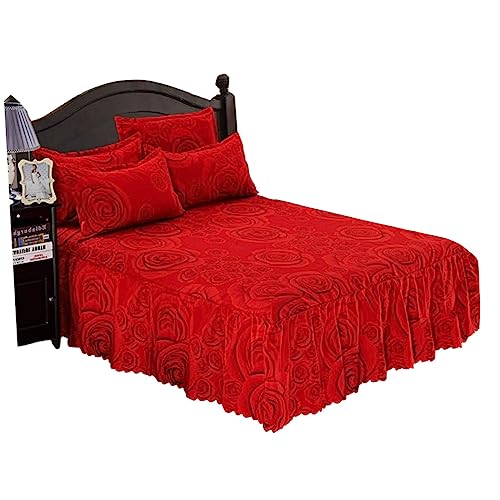 MAGICLULU Falda de Cama con Volantes Falda de Cama Completa Banda del Vientre del bebé Accesorio de Cama Falda Reina Colcha Volantes de Cama una Pieza Rosa Plato Combinado