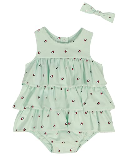 Tommy Hilfiger Baby Girls 2-Piece Bubble Sunsuit with Headband Mint Heart Flag 3-6 Months