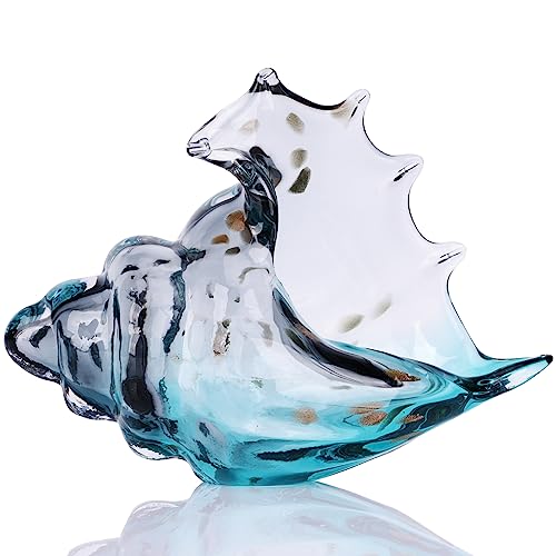 DOVDOV Estatua de caracola de vidrio soplado a mano, figura artística de cristal azul, decoración costera del hogar con...