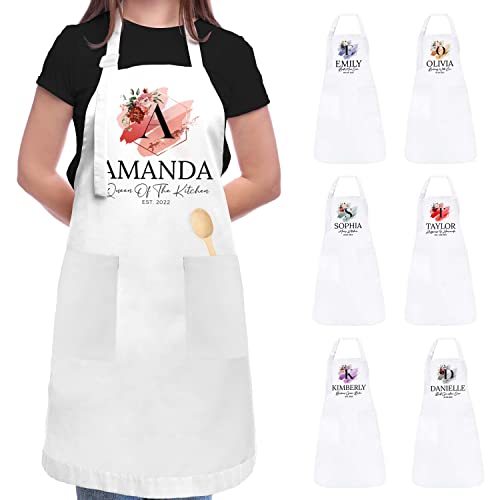 Product Image of the Personalized Floral Kitchen Apron for Women - Customized White Aprons Gifts for Chefs - Custom Your Text Here Bib Apron for Men Standard