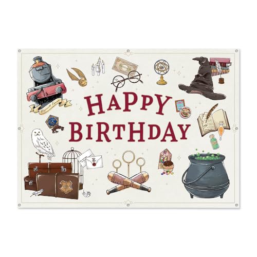 Conquest Journals Harry Potter Happy Birthday Banner Large Photo Op Backdrop Party Supplies Magical Wall Decorations for Wizarding World Parties 5ft x 7ft (60 x 84) Officially Licensed