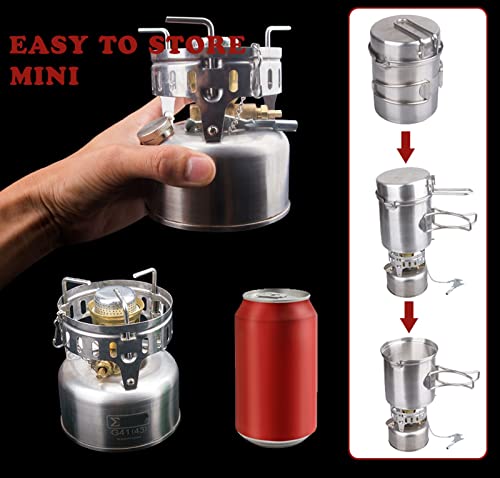 Campingkocher Tragbar, Mini Benzin Campingkocher, Ultraleicht Backpacking Öfen Benzin Camping Brenner Heizung mit Aufbewahrungstasche für Outdoor Kochen, Gewicht:405G/810G