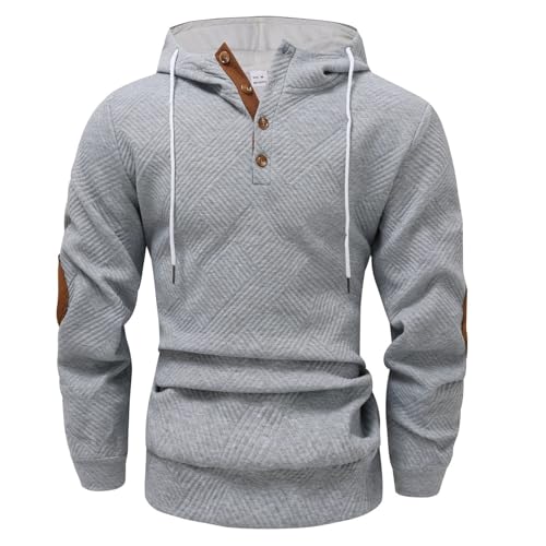 Mens Half Button Hoodies Casual Soild Color Hooded Henley Sweatshirts with Elbow Patches Running Gym Pullovers3