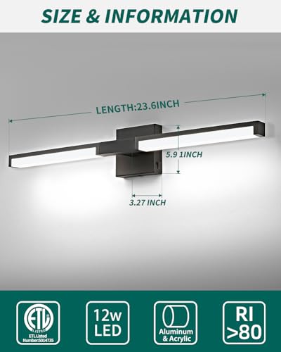 Image of OKELI Modern Bathroom Light Fixtures Over Mirror, 24 Inch Matte Black Vanity Light Bar for Bathroom, 12W 5CCT Diammable Wall Light
