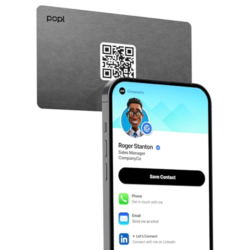 Image of Authentic Patented Popl Card (Avoid Fake Knockoffs) - Smart NFC Networking Card - Simply Tap to Exchange Contact Info, Capture Leads, & Manage Contacts (Leather Gray)