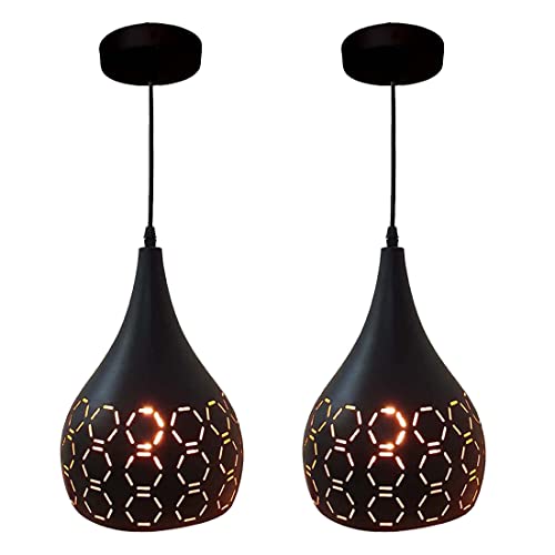 Image of GreyWings Modern Black Dome Laser Cut Hanging Pendant Light for Ceiling - Aluminium, Drop, Antique Decor,(Bulb is not Included) Big Pack of 2