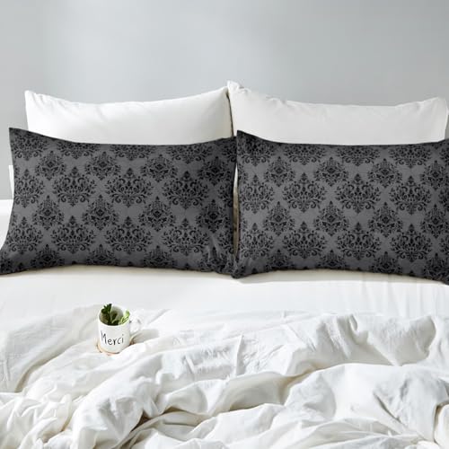 Housse de couette damassé vintage noir pour lit super king size premium