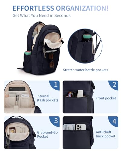 Image of ECOHUB Travel Backpack for Women, 17.3 inch Suspended Laptop Backpack, Fashion Water-Resistant 28L Personal Item Bag with 12 Pockets for Causal, Work, Blue