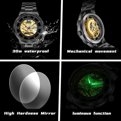 Image of OLEVS Mens Automatic Watch Skeleton Diamond Luxury Mechanical Self Winding Dress Wrist Watch Waterproof Luminous