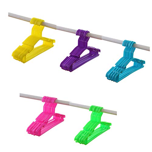 15 Piezas Perchas Plástico para Niños, Perchas Plástico Multicolores, Perchas Plástico Ganchos a Prueba Viento, para Ropa Niños, Vestido, Toalla (5 Colores)
