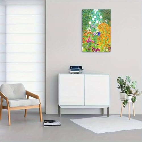 Impression d'art Gustav Klimt Jardin de fleurs pour illuminer votre salon moderne de 90x135cm