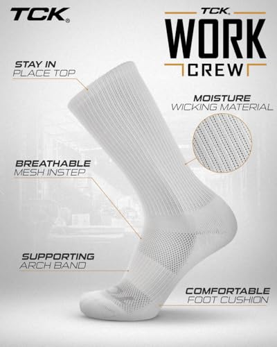 Image of TCK Work & Athletic Crew Socks for Men & Women - Cushioned, Moisture Wicking Boot Socks, Supportive Arch