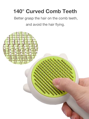 Image of Cat Brush, Gemnbo Cat Brush with Release Button, Dog Brush for Shedding Self Cleaning with 140 Bent Curved Massage Needles, Pet Grooming Kit for Cats and Dogs