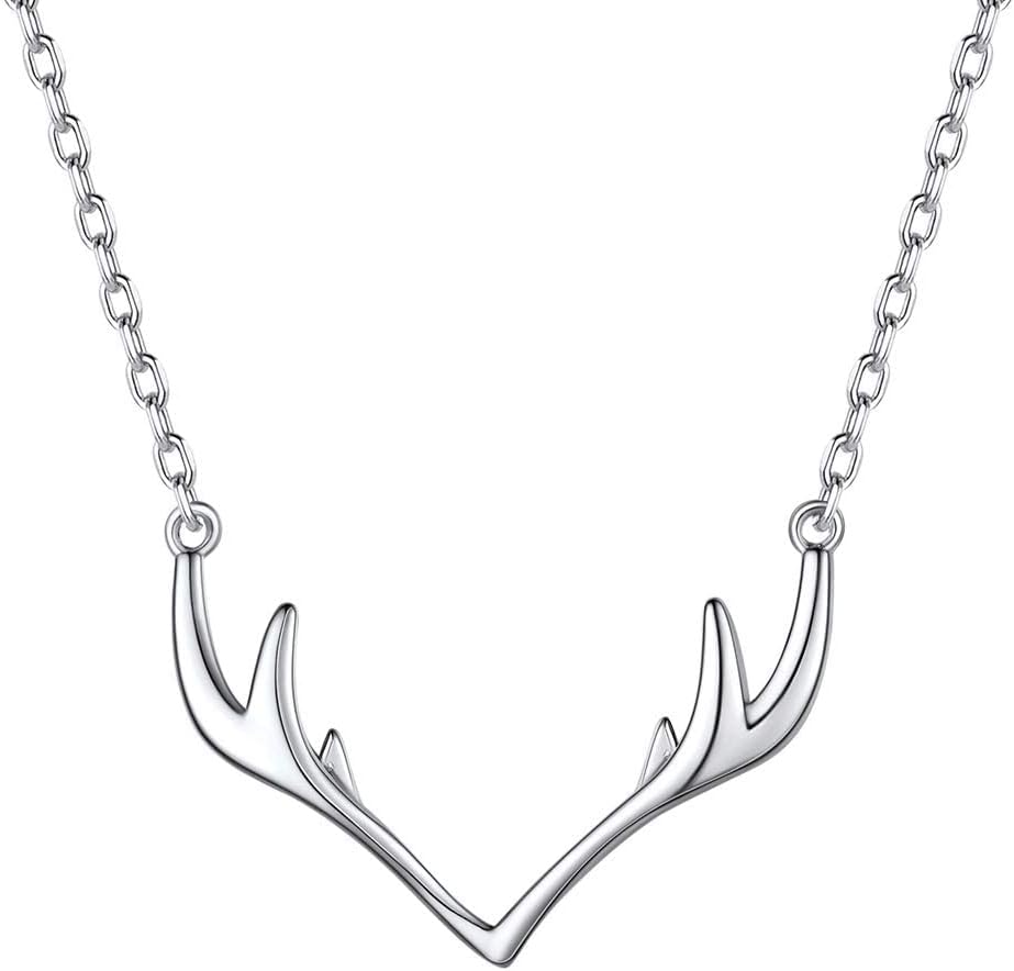 Silvora 925 Sterling Silver Deer Antler Necklace, Antler Deer Jewelry Antler Pendant Choker Birthstone Necklace Christmas Jewelry for Women