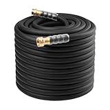 Heavy Duty Premium Garden Hose 200ft x 5/8', 300PSI Working, 1000PSI Burst, Hybrid Rubber Water Hose with Transparent Swivel Handle - Hot/Cold Water - Five Layered Braiding with Brass fittings (Black)