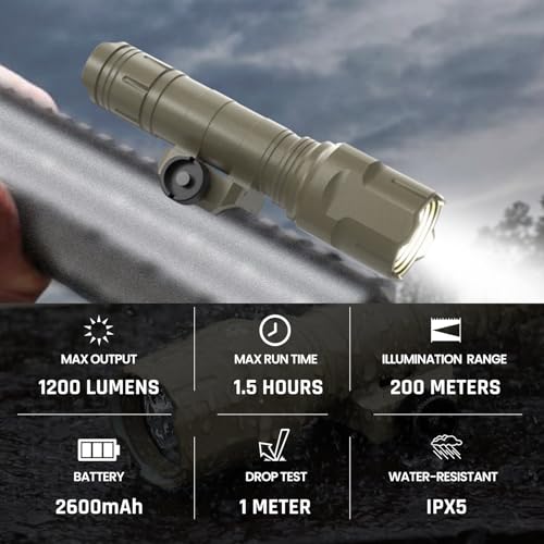 Feyachi WL25 1200 High Lumens Tactical AR Flashlight LED Light with Pressure Switch & Fixed Picatinny Rail Mount, 3 Modes - High/Low/Strobe - Thumbnail 2