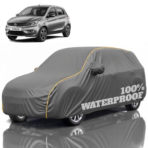 Image of Premium Polyester Car Cover Tiago All-Weather Protection from Rain, Dust & Sun | UV Resistant Fabric | Full Body Secure Fit for Outdoor & Indoor Parking Grey