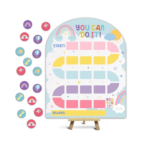 Tableau de récompense en bois enfant motif bohème arc-en-ciel avec 24 jetons