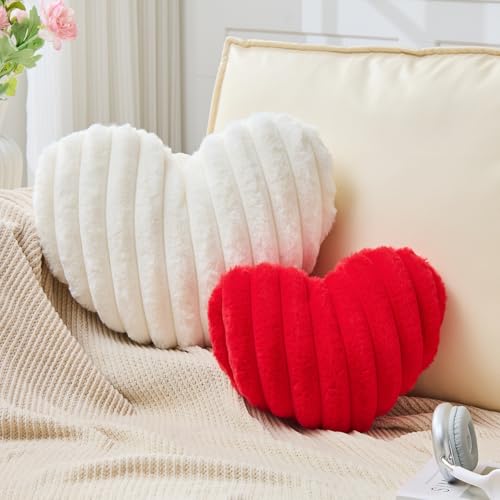 Vdoioe 2Pcs Heart Pillow,Red White Throw Pillows 12.8x9.8in