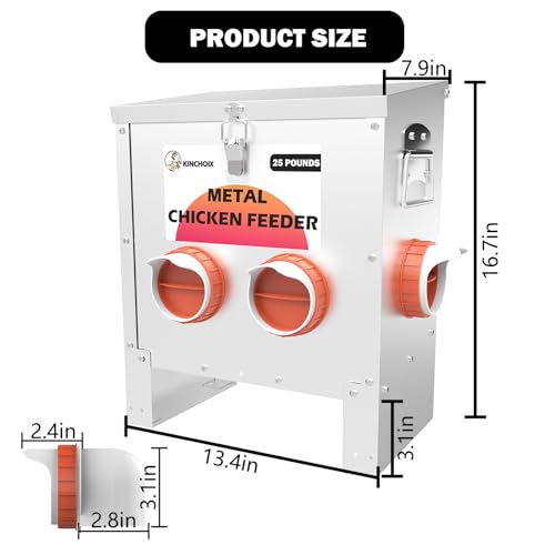 Kinchoix Metal Chicken Feeder Large Capacity 25lbs Automatic Metal Chicken Feeders No Waster Weatherproof Poultry Feeder for Chickens, Geese, Ducks, Turkeys (4-Port)