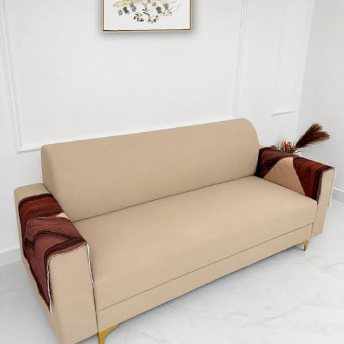 Image of Homerz Premium 'Luxe Series' Holland Velvet Sofa Cover | Smooth Finish | Anti-Skid Fleece Backing | Soft Touch Couch Seater Protector for Living Room Dustproof (Urban Dune, 2 pc Armrest, Armrest)
