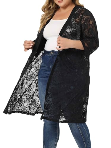 Agnes Orinda Plus Size Cardigans for Women Lace Cardigan Lightweight Crochet 3/4 Sleeve Cover Up Jacket