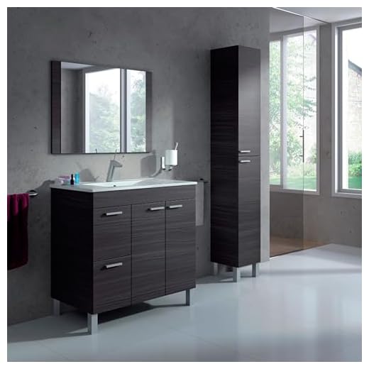 Abitti Pack Conjunto de baño Mueble + Espejo a Juego + Lavamanos Cerámico + Columna Color Gris Ceniza