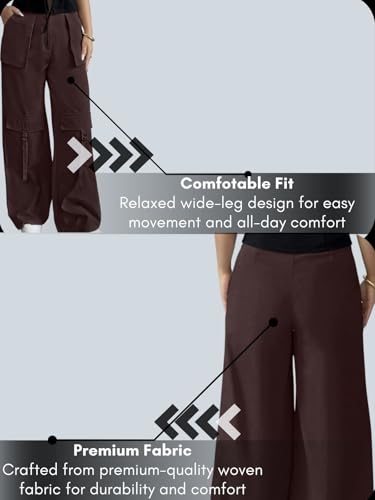 Image of Leriya Fashion Cargo Pants for Woman | Cargo Pants for Women Cotton Wide Leg Utility Fit Flap Pockets | Trousers Fors Women, Relaxed Fit Baggy Pant Airport Outfit for Womens Streetwear Attire