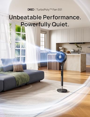 Image of DREO Fan for Bedroom, 2026 New model,120+100 Omni-Directional Oscillating Fan, 96ft, DC Motor, 20 dB Quiet Standing Pedestal Fans, 9 Speeds, 3 Modes, Remote, 37-42 inch Adjustable Height, 8H Timer