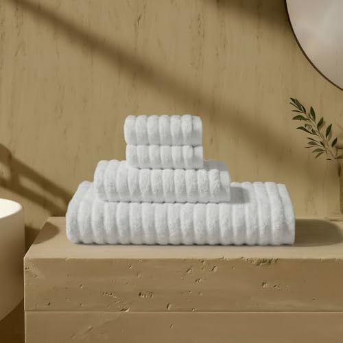 VOUCLER – Meadow Juego de 4 Toallas Premium: 1 Toalla de Baño 160x100cm + 1 Toalla de Manos 50x90cm + 2 Toallas de Cara 30x50cm | 100% Algodón Turco 600GSM Super Absorbentes | Toallas Baño de Lujo