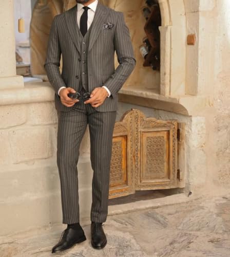 Men's Pinstripe 3 Piece Suit Slim Fit Gomez Addams Costume for Men Business Wedding Halloween Party Suits Set2