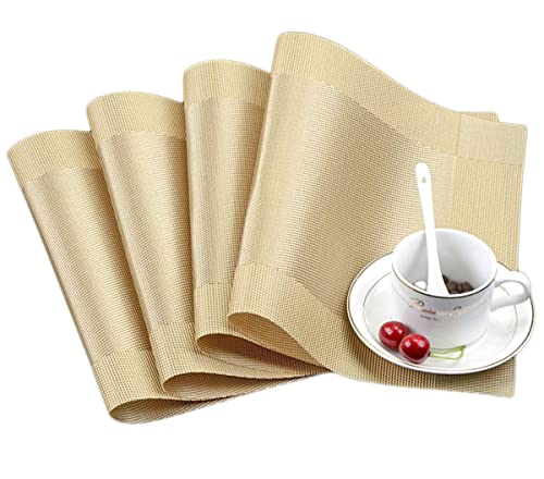 Image of Placemat Set of 4 - Heat and Stain Resistant Dinner Mats - Decor Accessories - Dining Table mat - Washable Table Mats (4-Piece, Gold)