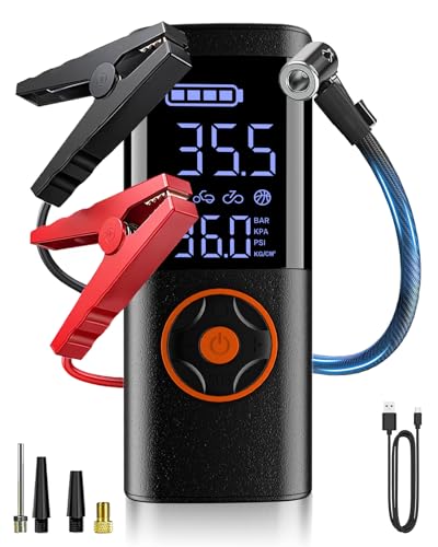 TEMOLA Jump Starter with Air Compressor 6000mAh Car Battery Jumper Starter Portable Jump Box and 150PSI Tire Inflator for Cars Trucks SUV with LED Light
