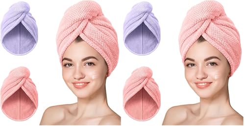 Image of Hicober Microfiber Hair Towel, Super Absorbent Hair Towel Wrap for Women,Fast Drying Hair Wrap Turban for Curly Long All Hair Types Stay Put-2Packs (Pack of 2)
