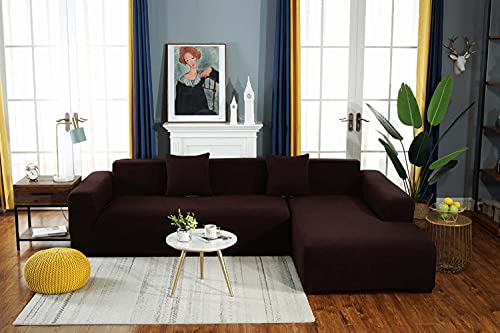 Thick Couch Covers For 1 2 3 4 Seater, Sectional Sofa Sectional Couch Covers L Shape Stretch Slipcover For Living Room Dog Pets, Washable Durable Furniture Protector, Brown, L-Shape:2 Seater+3 Seater #TOP3