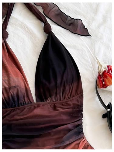 SOLY HUX Women's Sexy Tie Dye Print Halter V Neck Mini Dress Retro Backless Fitted Bodycon Dresses3