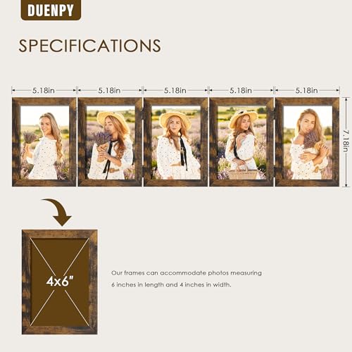 Image of DUENPY 5 Folding 4x6 Accordion Wood Frame Plexiglass Brown | Constructed With Engineered Wood And Plexiglass, Elegant Ornament For Desktop Photo Display