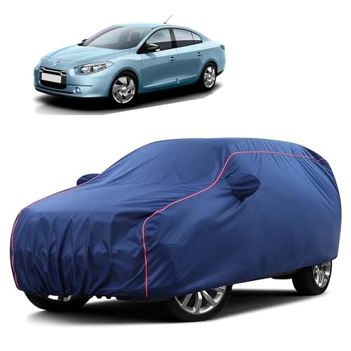 Image of Sulfar 100% Water Resistant Car Body Cover Compatible with Mirror for Renault Fluence (Triple Stitched, Full Bottom Elastic, Blue Taffeta with Red Piping)