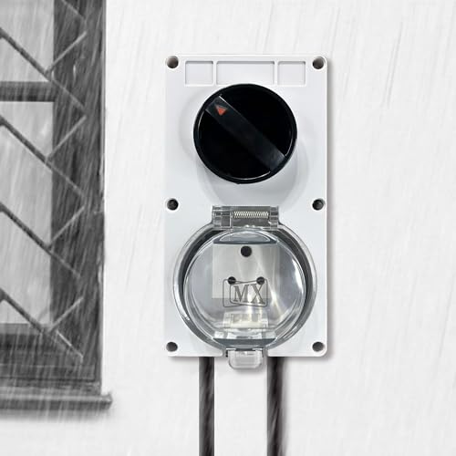 Image of MX IP66 Waterproof Outdoor Electrical Indian Socket Box 6A /250V with Spring Lid Cover, 250V 6A Weatherproof Dustproof ABS Enclosure for Garden Balcony Terrace