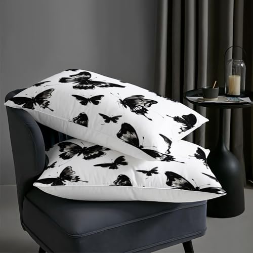 Image of AILONEN Queen Monochrome Butterfly Comforter Set, Black White Ink Wash Bedding, Minimalist Nature Decor, Lightweight Cozy Microfiber Luxury Guest Master Bedroom