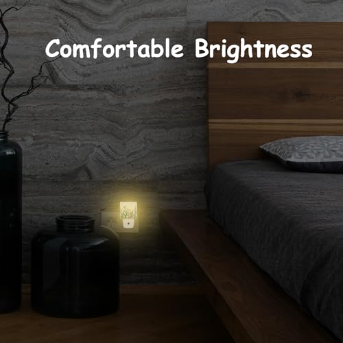 Image of Vintage Wildflower Herbs Plug Night Light,Botanical Floral Night Light Lamp Auto Sensor Energy Efficient Dusk to Dawn Lights for Girls Boys Women Room Decor,Hallway,Kitchen,Bathroom,Nursery,Stairs