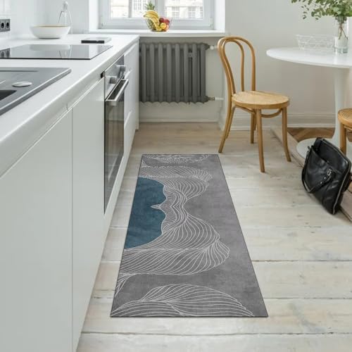 Alfombra de pasillo antideslizante lavable con diseño moderno abstracto gris 5
