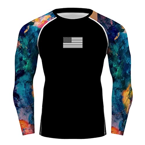 Zimperad US Flag Long Sleeve T-Shirt-Patriotic Compression Tee Training Rash Guard for MMA BJJ Wrestling