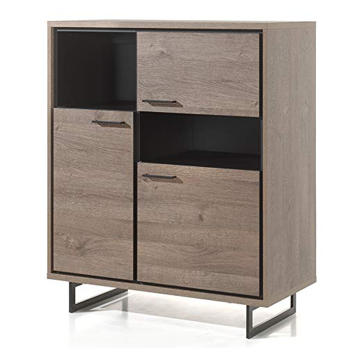Rebecca Mobili Credenza da Bagno, armadietto Grigio Marrone Bianco, con 2 Ante 5 cassetti, Stile