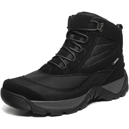 CarXs Men's Warm Snow Boots Non-Slip Outdoor Trekking Shoes Ankle High Waterproof Hiking Boots Backpacking Trails Shoes(Color:Black,Size:43)