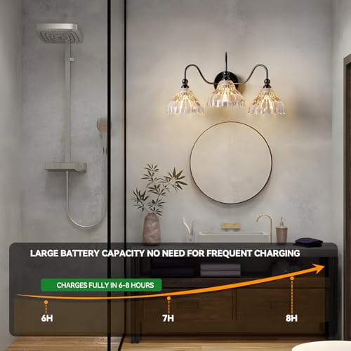 Image of camuucci Battery Bathroom Light Fixtures 10000mAh Rechargeable 3-Light Black Modern Vanity Lights Indoor Not Hardwired with Remote Control Wall Sconce for Mirror Living Room Bedroom(Bulbs Included)