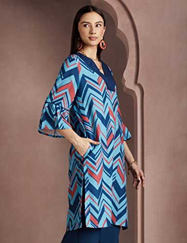 Image of RIVER by Narendra Kumar Premium Designer Women's Geos Print Kurta Kurti