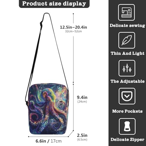 Crossbody Bag Colorful Octopus Messenger Bag for Women Men Purse Shoulder Bag Satchel Bag with Adjustable Strap 214B87723