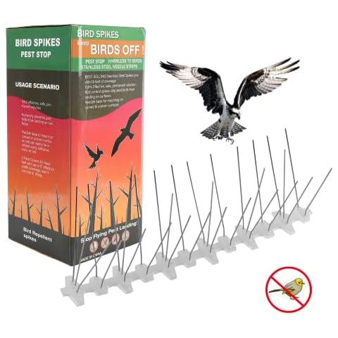 Yakimz 3 Metre Stainless Steel Pigeon Repellent Spikes Bird Protection Total Length 300 cm for Roof, Balcony and Conservatory with Click Closure and Predetermined Breaking Point Effective UV-Resistant Cover